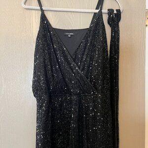 Fashion Nova Black Sequin Jumpsuit with Belt – Size 3XL (24–26) – Like New